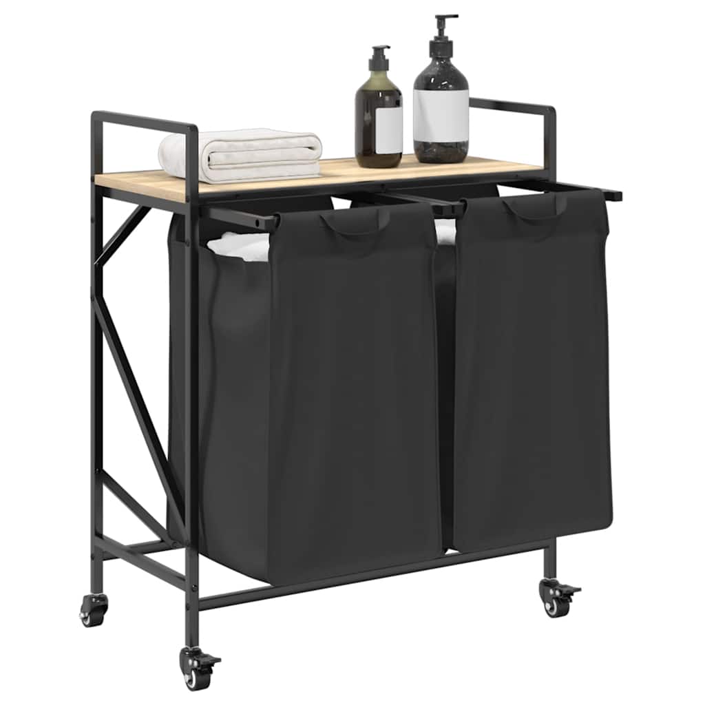 Laundry Basket 2 Compartments with Wheels Sonoma Oak