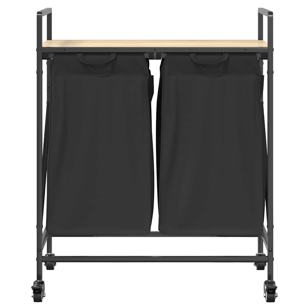 Laundry Basket 2 Compartments with Wheels Sonoma Oak