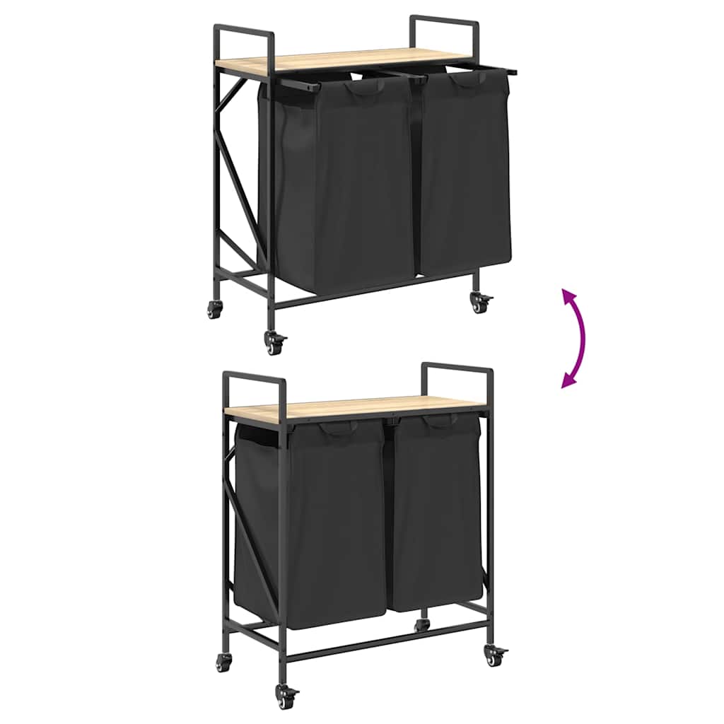 Laundry Basket 2 Compartments with Wheels Sonoma Oak