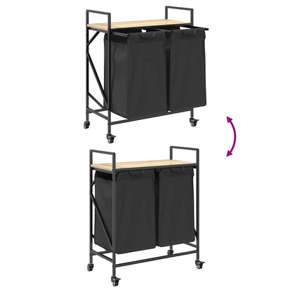 Laundry Basket 2 Compartments with Wheels Sonoma Oak