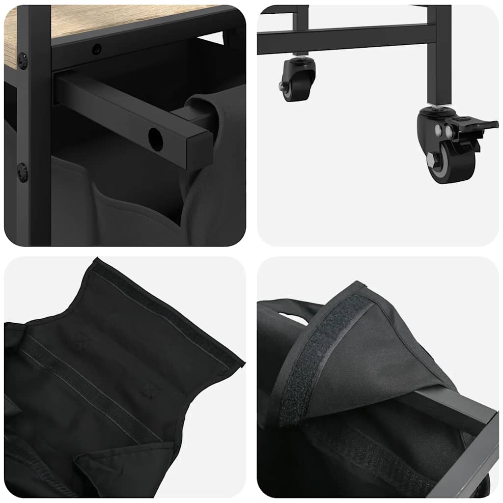 Laundry Basket 2 Compartments with Wheels Sonoma Oak