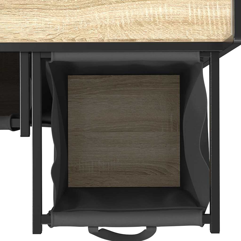 Laundry Basket 2 Compartments with Wheels Sonoma Oak