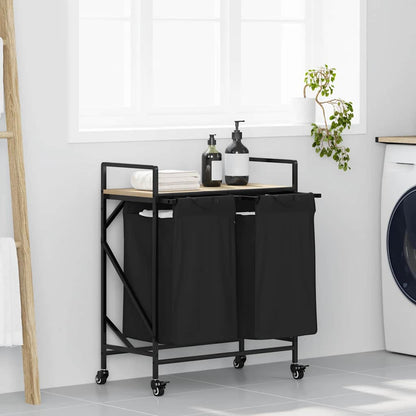 Laundry Basket 2 Compartments with Wheels Sonoma Oak