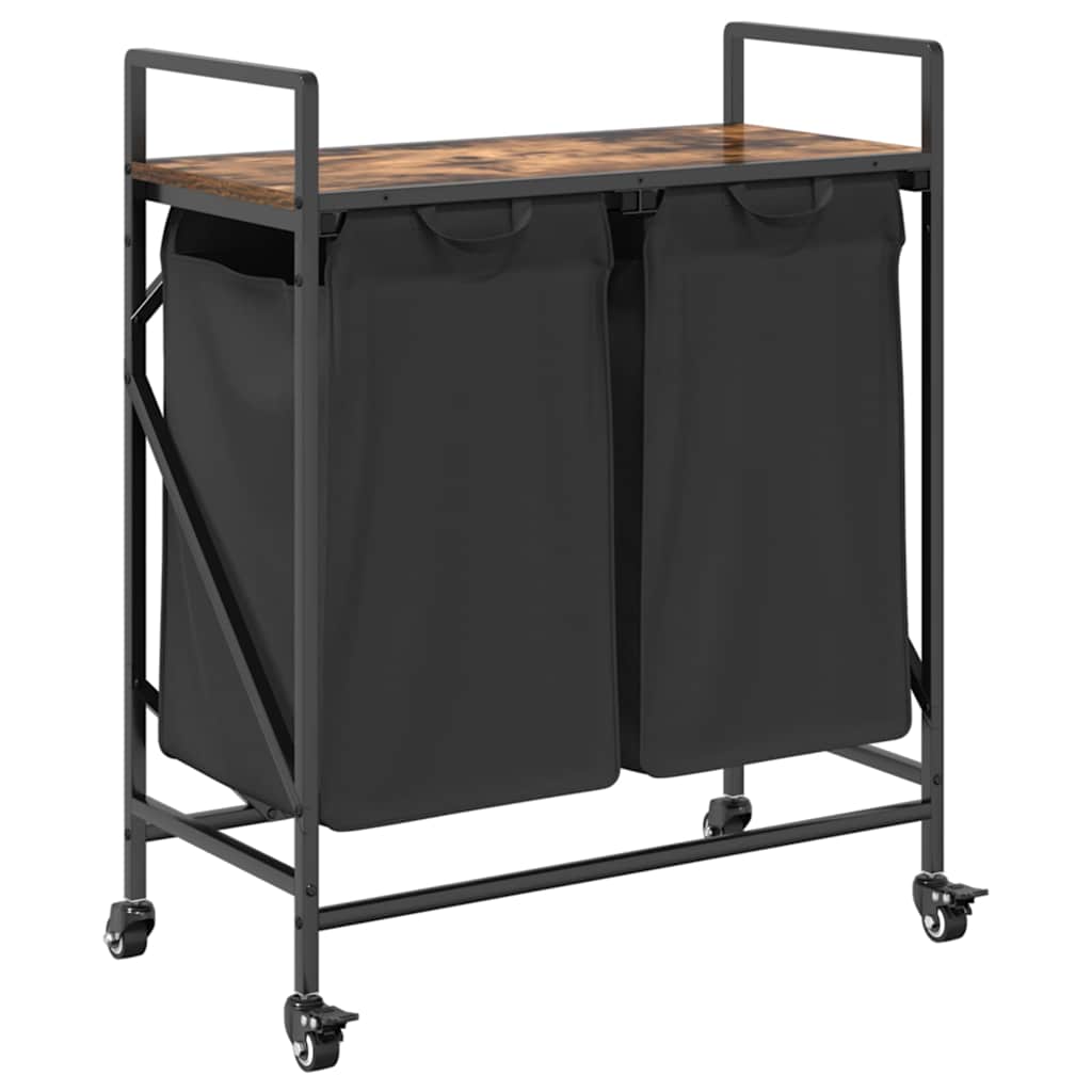 Laundry Basket 2 Compartments with Wheels Smoked Oak