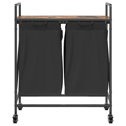 Laundry Basket 2 Compartments with Wheels Smoked Oak