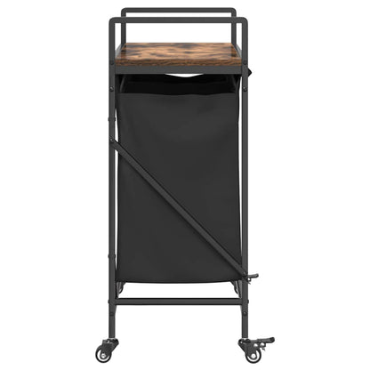 Laundry Basket 2 Compartments with Wheels Smoked Oak