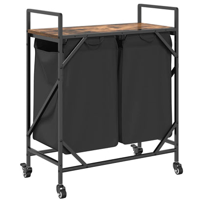 Laundry Basket 2 Compartments with Wheels Smoked Oak