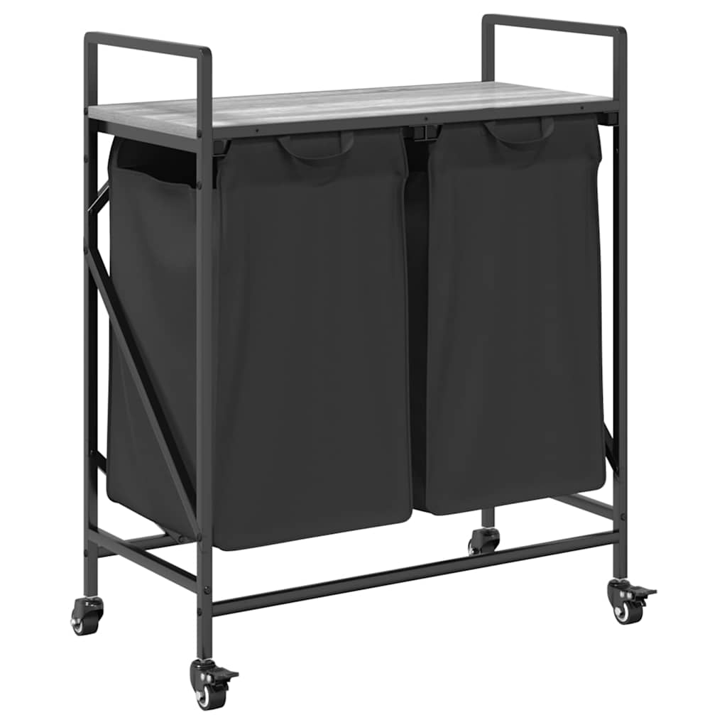 Laundry Basket 2 Compartments with Wheels Grey Sonoma