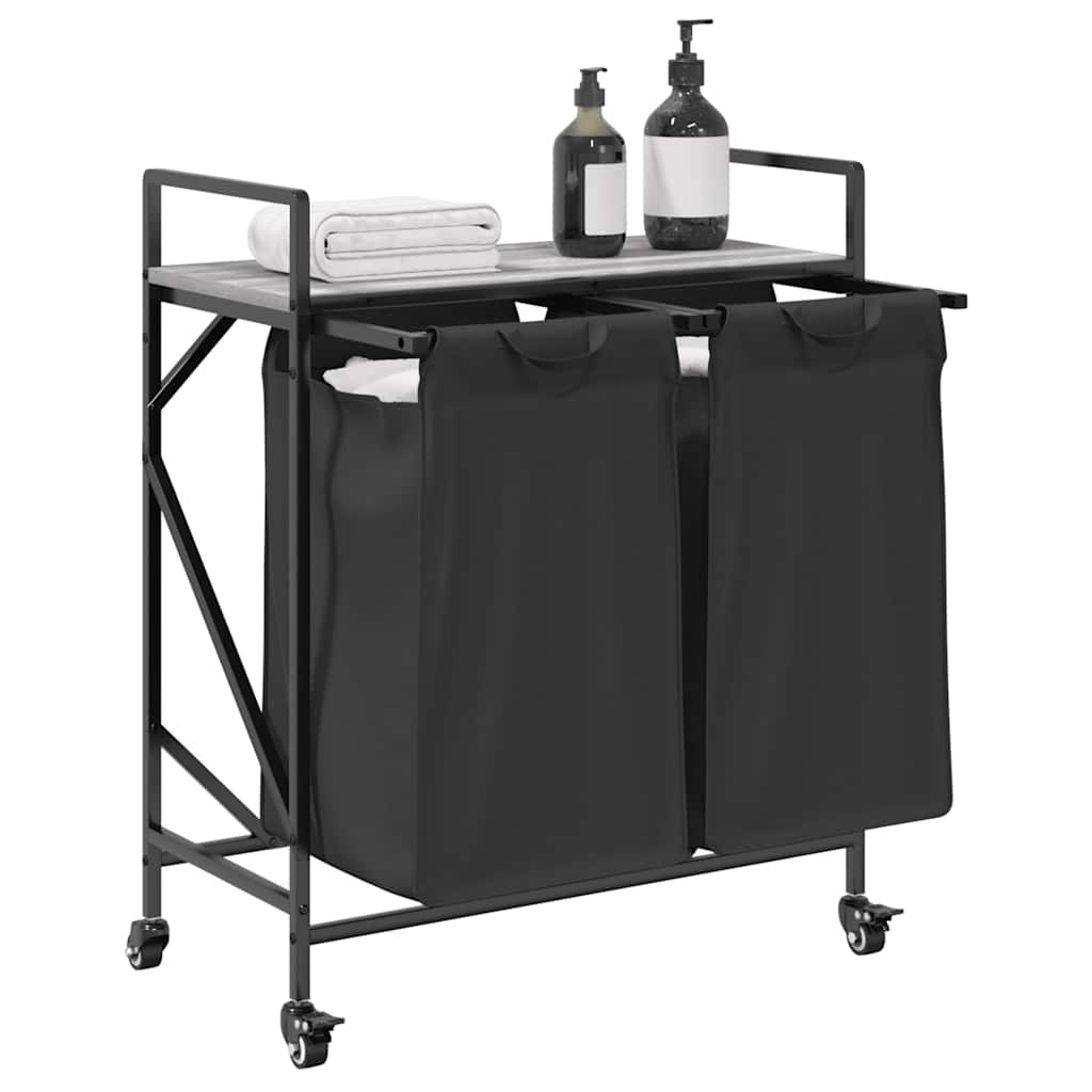 Laundry Basket 2 Compartments with Wheels Grey Sonoma