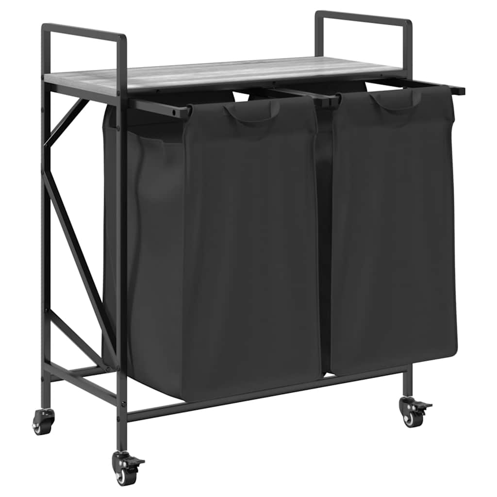 Laundry Basket 2 Compartments with Wheels Grey Sonoma