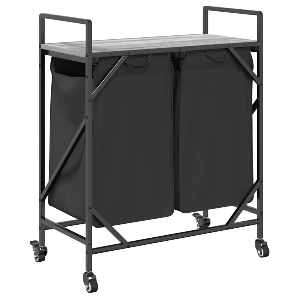 Laundry Basket 2 Compartments with Wheels Grey Sonoma