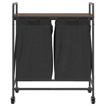 Laundry Basket 2 Compartments with Wheels Brown Oak