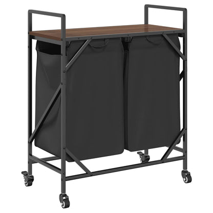 Laundry Basket 2 Compartments with Wheels Brown Oak