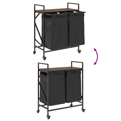 Laundry Basket 2 Compartments with Wheels Brown Oak