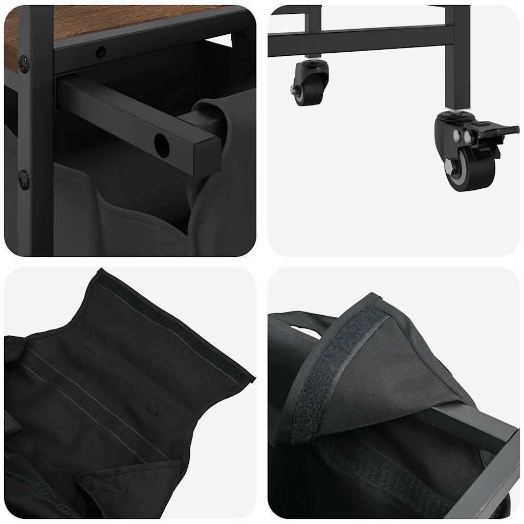 Laundry Basket 2 Compartments with Wheels Brown Oak