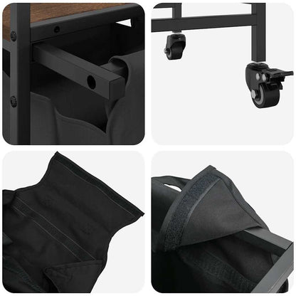 Laundry Basket 2 Compartments with Wheels Brown Oak