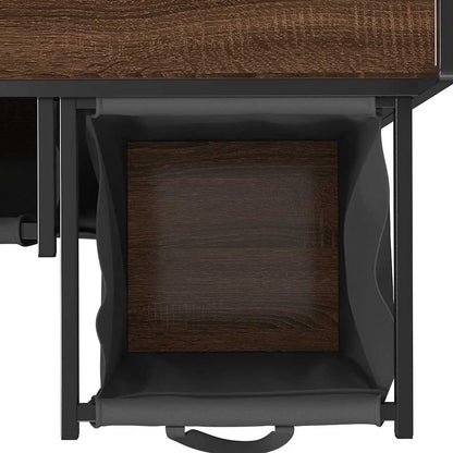 Laundry Basket 2 Compartments with Wheels Brown Oak