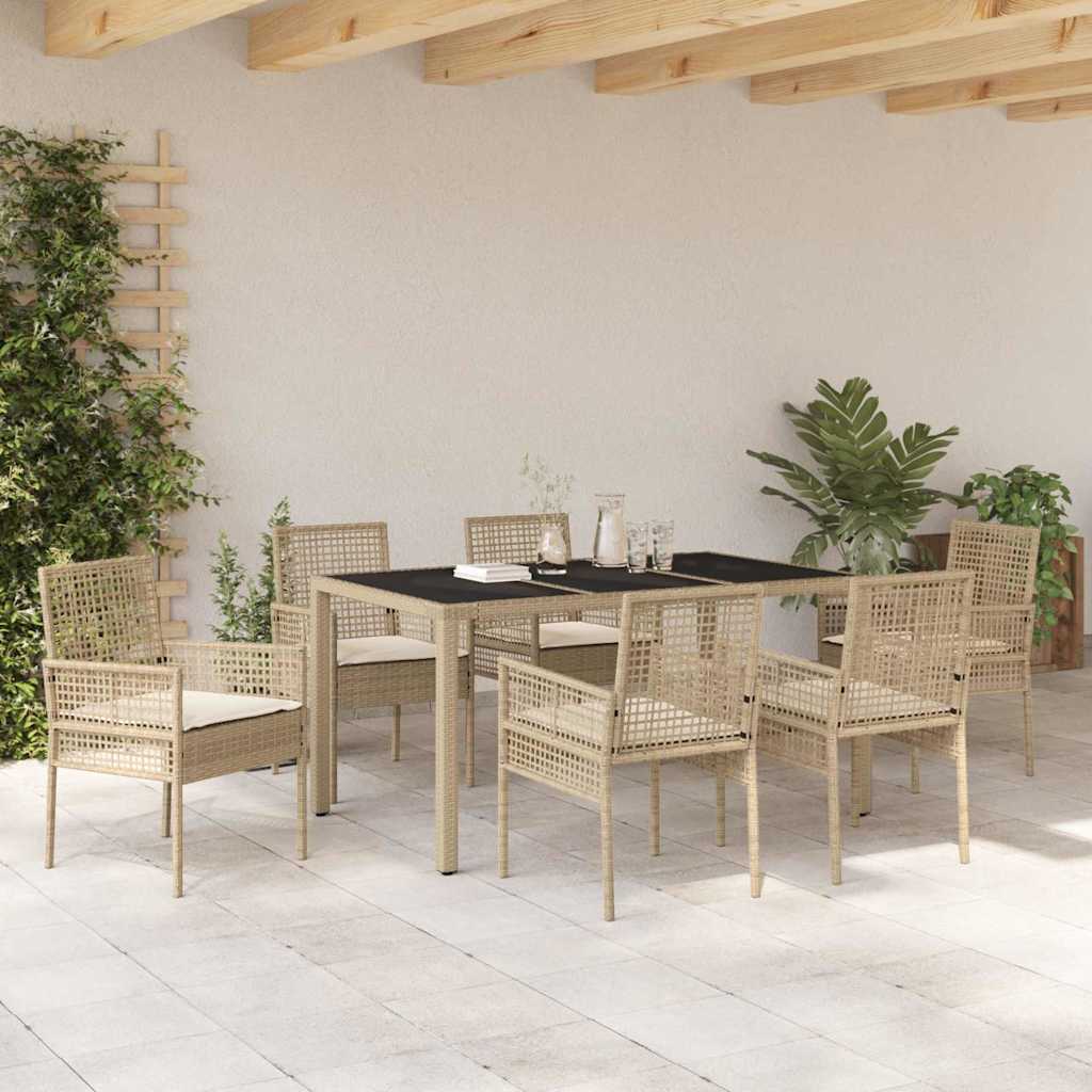 Garden Dining Set 7 pcs Beige Poly rattan