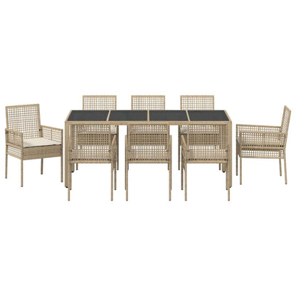 Garden Dining Set 9 pcs Beige PE rattan