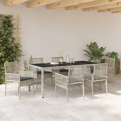 Garden Dining Set 7 pcs Light grey Poly rattan