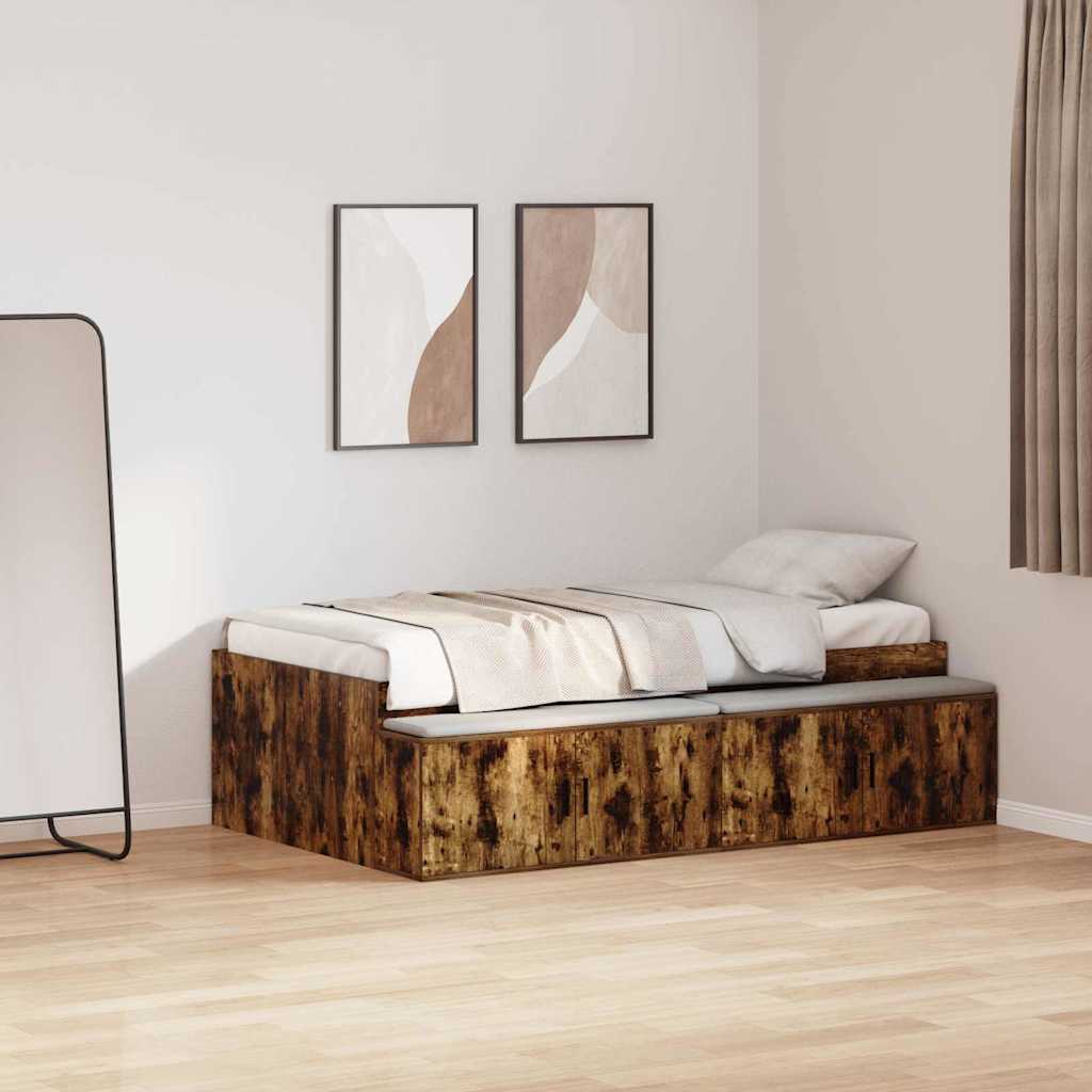 Bed Frame with Drawer Smoked Oak 100 x 200 cm Engineered Wood