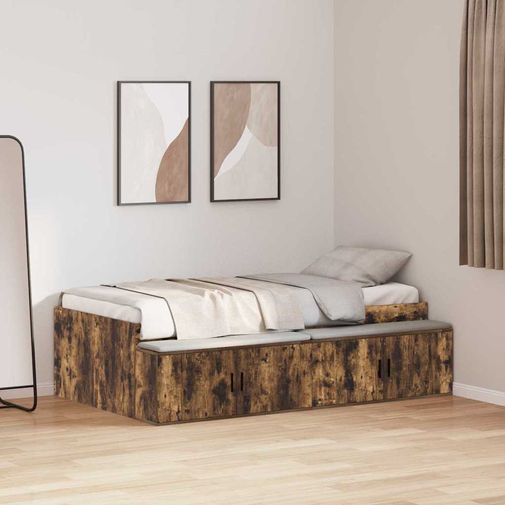 Storage Bed Frame Smoked oak 90 x 200 cm Engineered wood