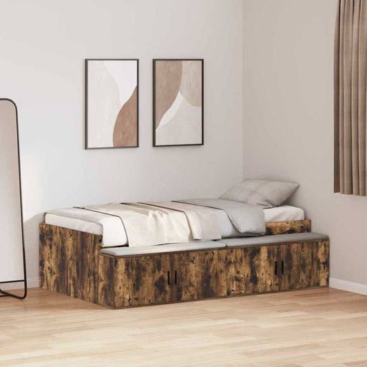 Storage Bed Frame Smoked oak 90 x 200 cm Engineered wood