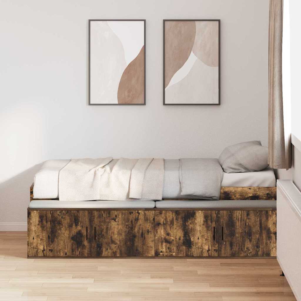 Storage Bed Frame Smoked oak 90 x 200 cm Engineered wood