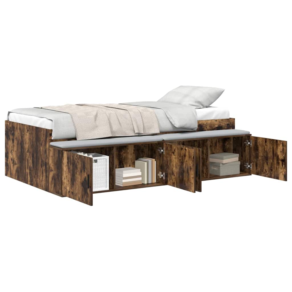 Storage Bed Frame Smoked oak 90 x 200 cm Engineered wood