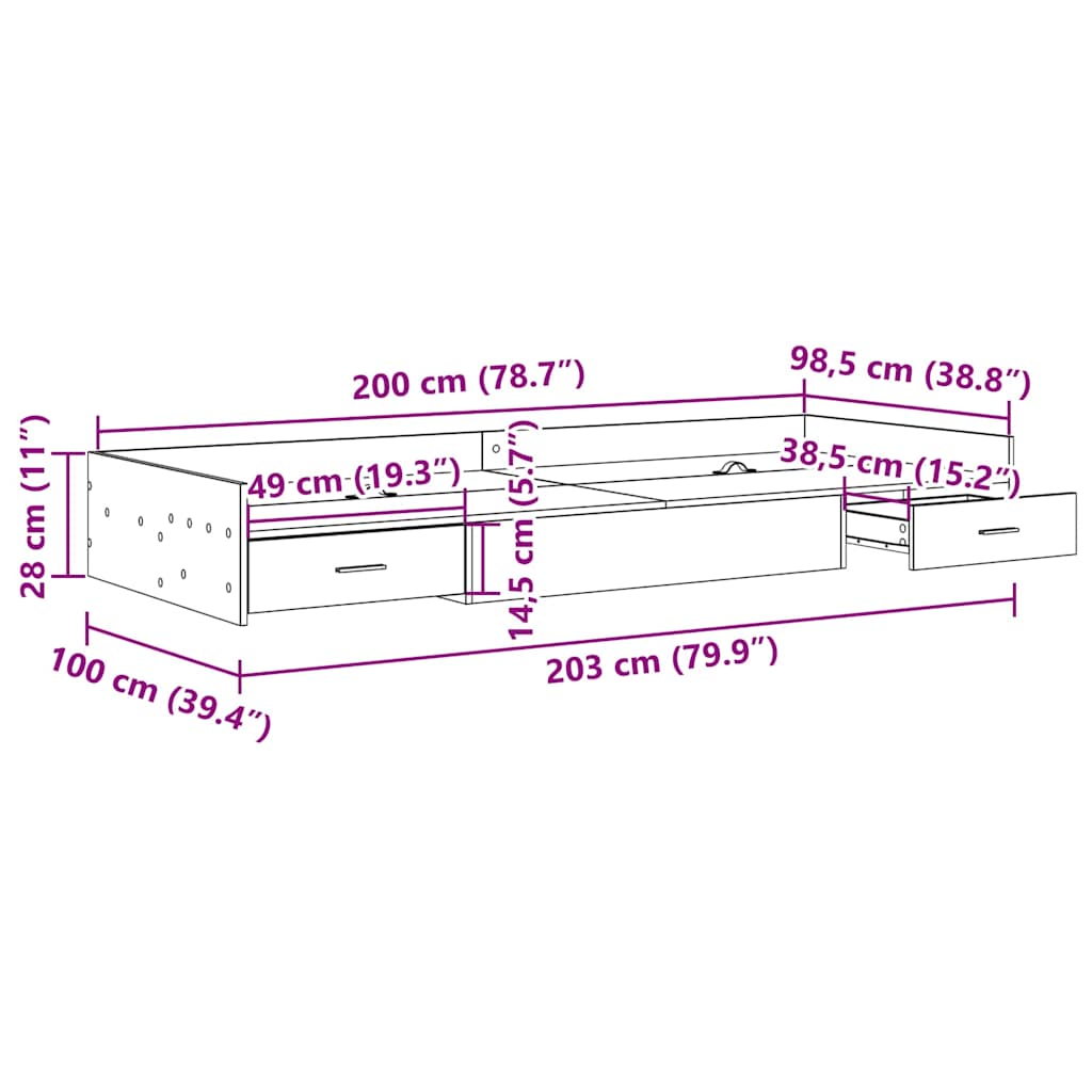 Storage Bed Frame Smoked Oak 100 x 200 cm Engineered wood