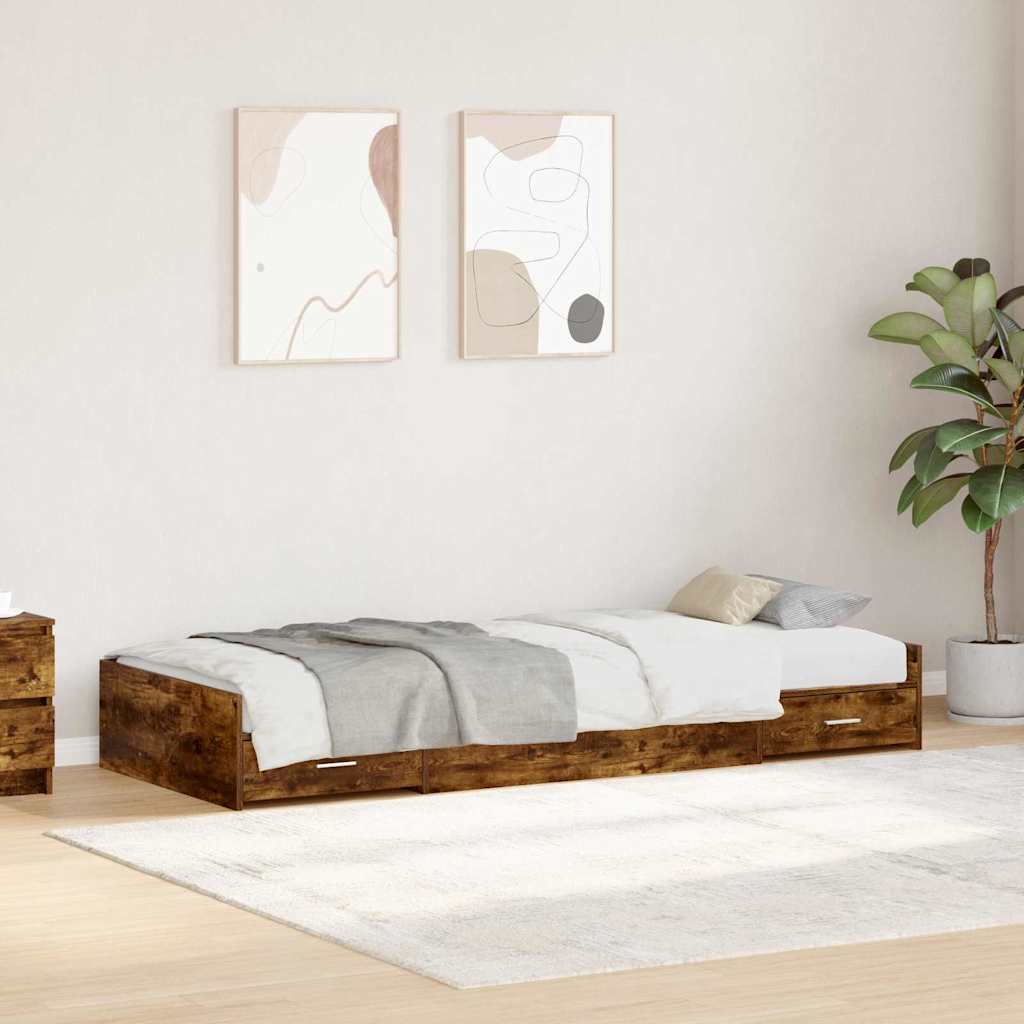 Bed Frame with Headboard Smoked Oak 90 x 200 cm Engineered Wood