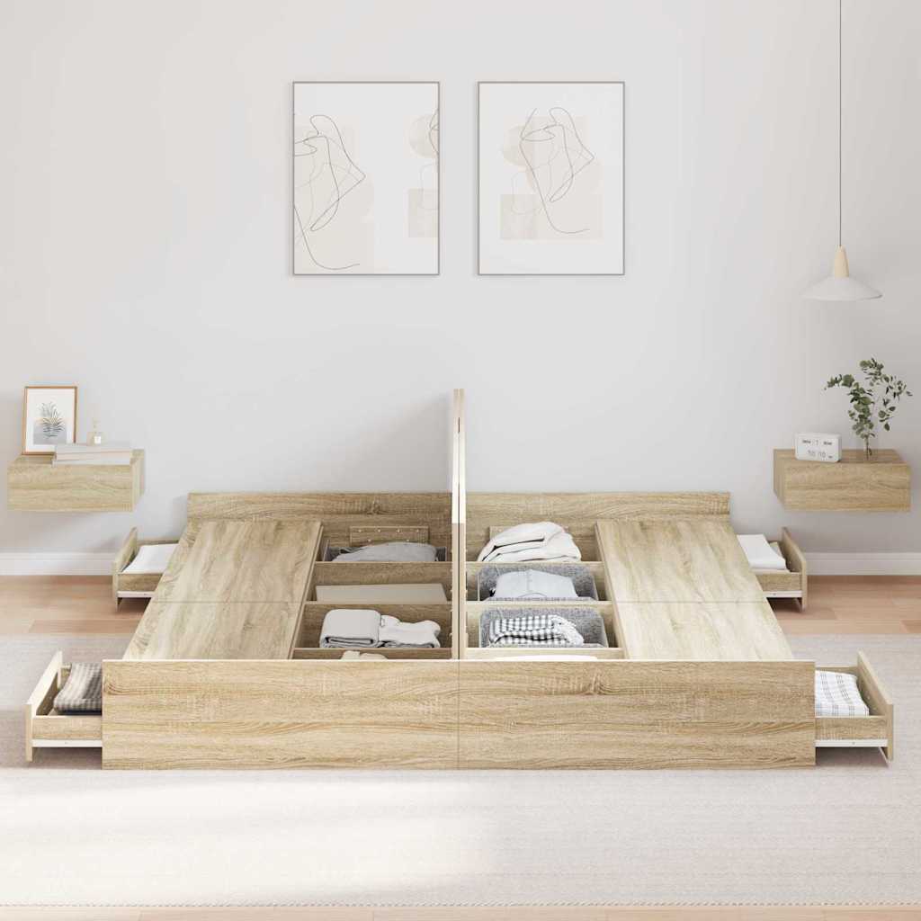 Storage Bed Frame Sonoma Oak 200 x 200 cm Engineered Wood