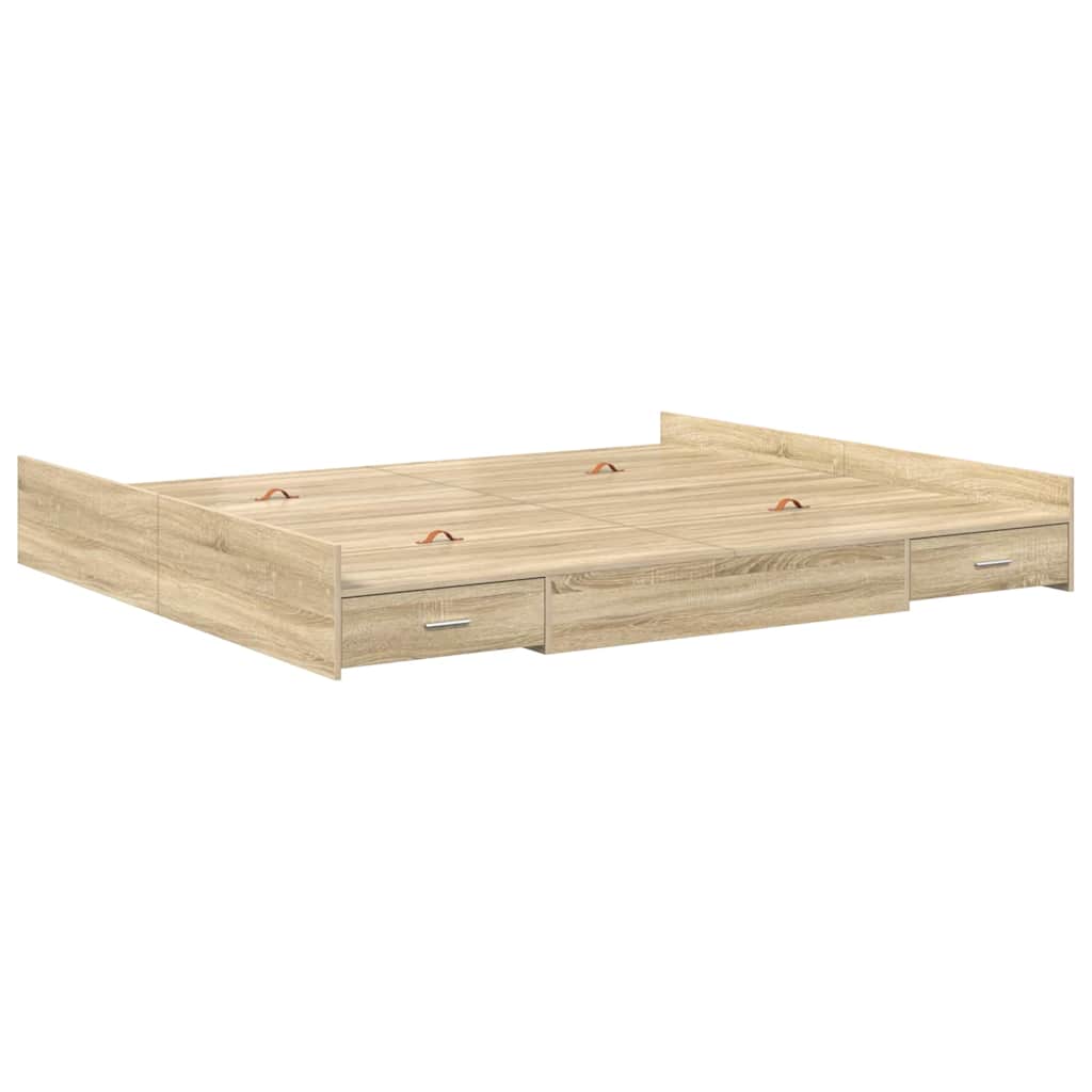 Storage Bed Frame Sonoma Oak 200 x 200 cm Engineered Wood