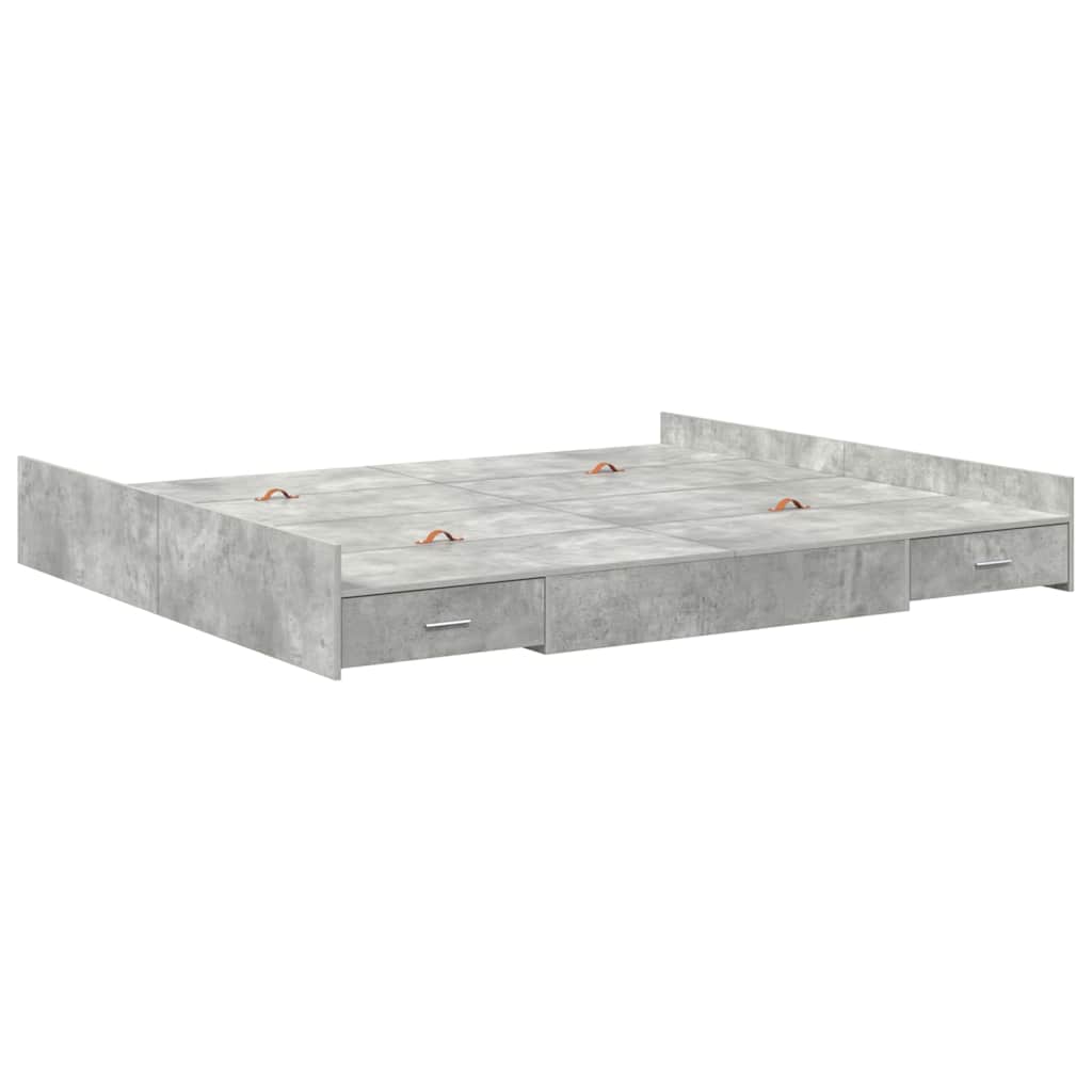 Storage Bed Frame Concrete Grey 200 x 200 cm Engineered Wood
