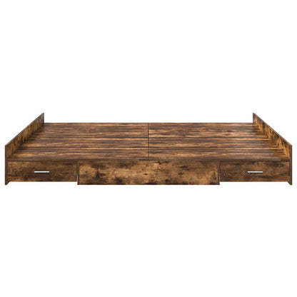 Storage Bed Frame Smoked Oak 200 x 200 cm Engineered Wood