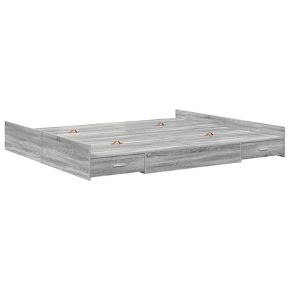 Storage Bed Frame Grey Sonoma 200 x 200 cm Engineered Wood