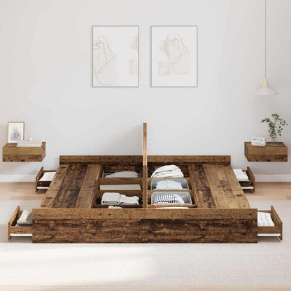 Storage Bed Frame Old Wood 200 x 200 cm Engineered Wood