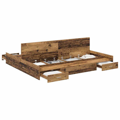Storage Bed Frame Old Wood 200 x 200 cm Engineered Wood