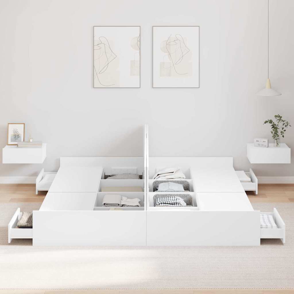 Storage Bed Frame White 180 x 200 cm Engineered Wood
