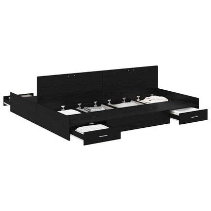 Storage Bed Frame Black Oak 180 x 200 cm Engineered Wood