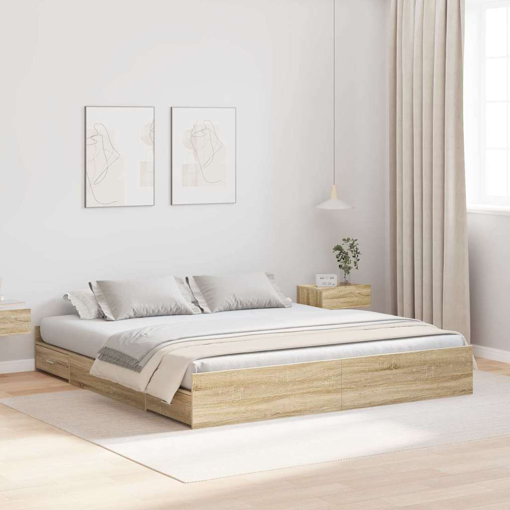 Storage Bed Frame Sonoma Oak 180 x 200 cm Engineered Wood