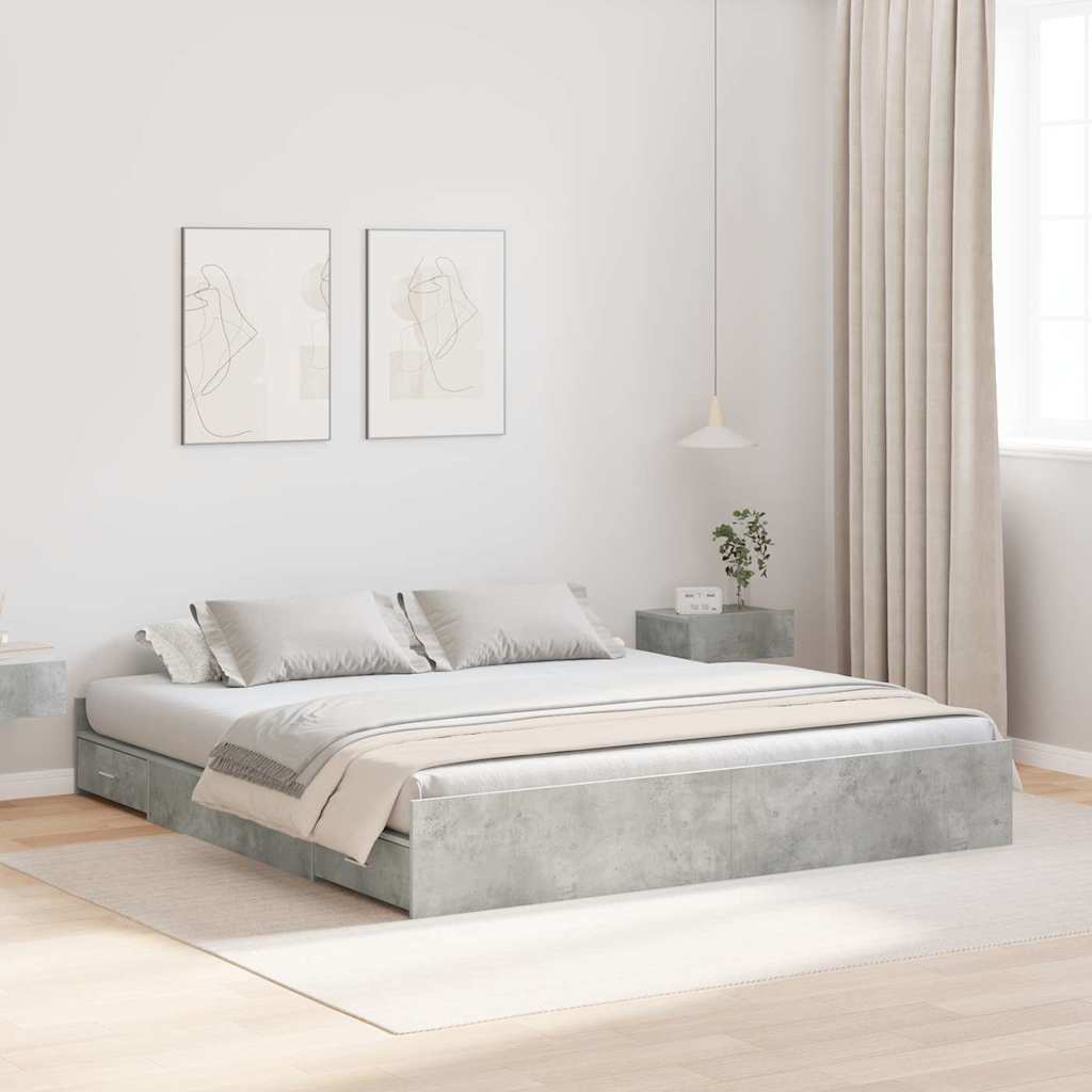 Storage Bed Frame Concrete Grey 180 x 200 cm Engineered Wood