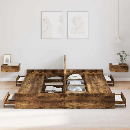 Storage Bed Frame Smoked Oak 180 x 200 cm Engineered Wood