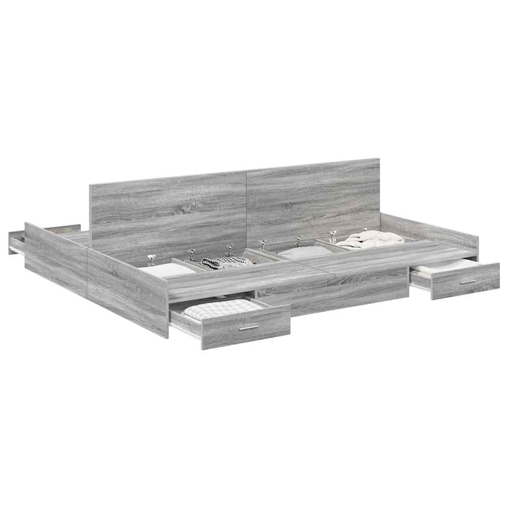 Storage Bed Frame Grey Sonoma 180 x 200 cm Engineered Wood