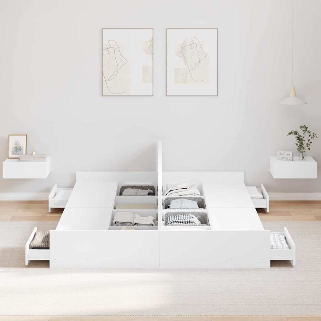 Storage Bed Frame White 160 x 200 cm Engineered Wood