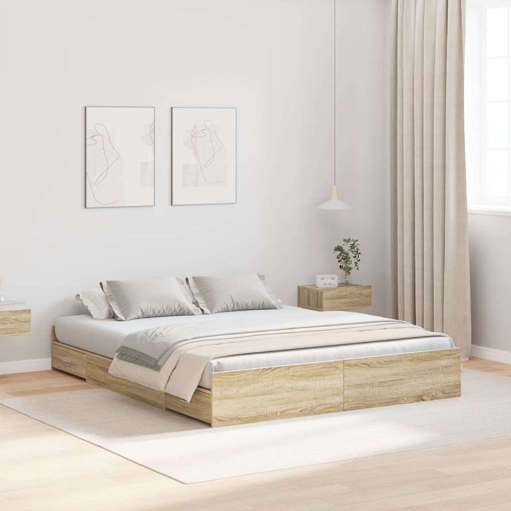 Storage Bed Frame Sonoma Oak 160 x 200 cm Engineered Wood