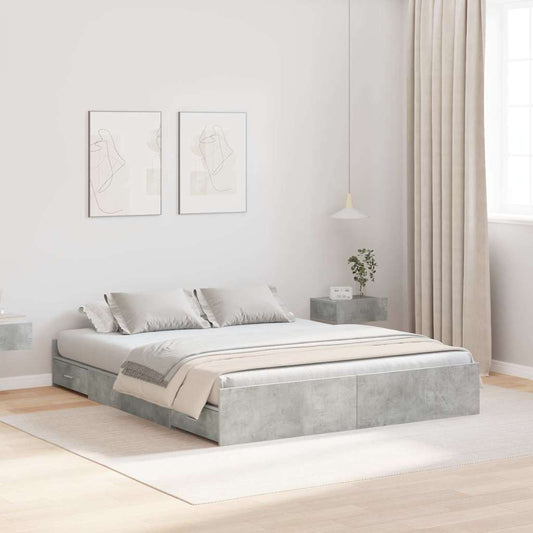 Storage Bed Frame Concrete Grey 160 x 200 cm Engineered Wood