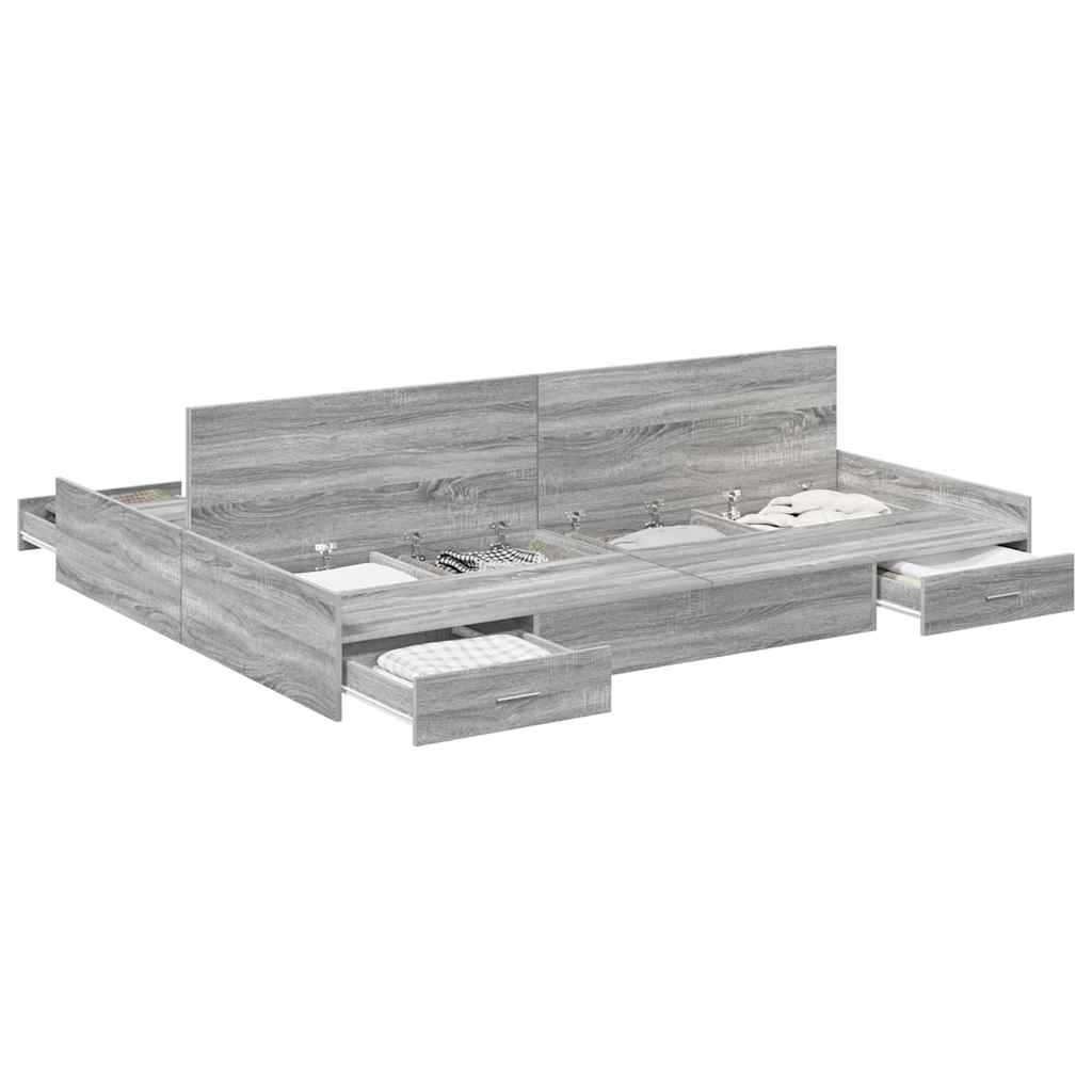 Storage Bed Frame Grey Sonoma 160 x 200 cm Engineered Wood