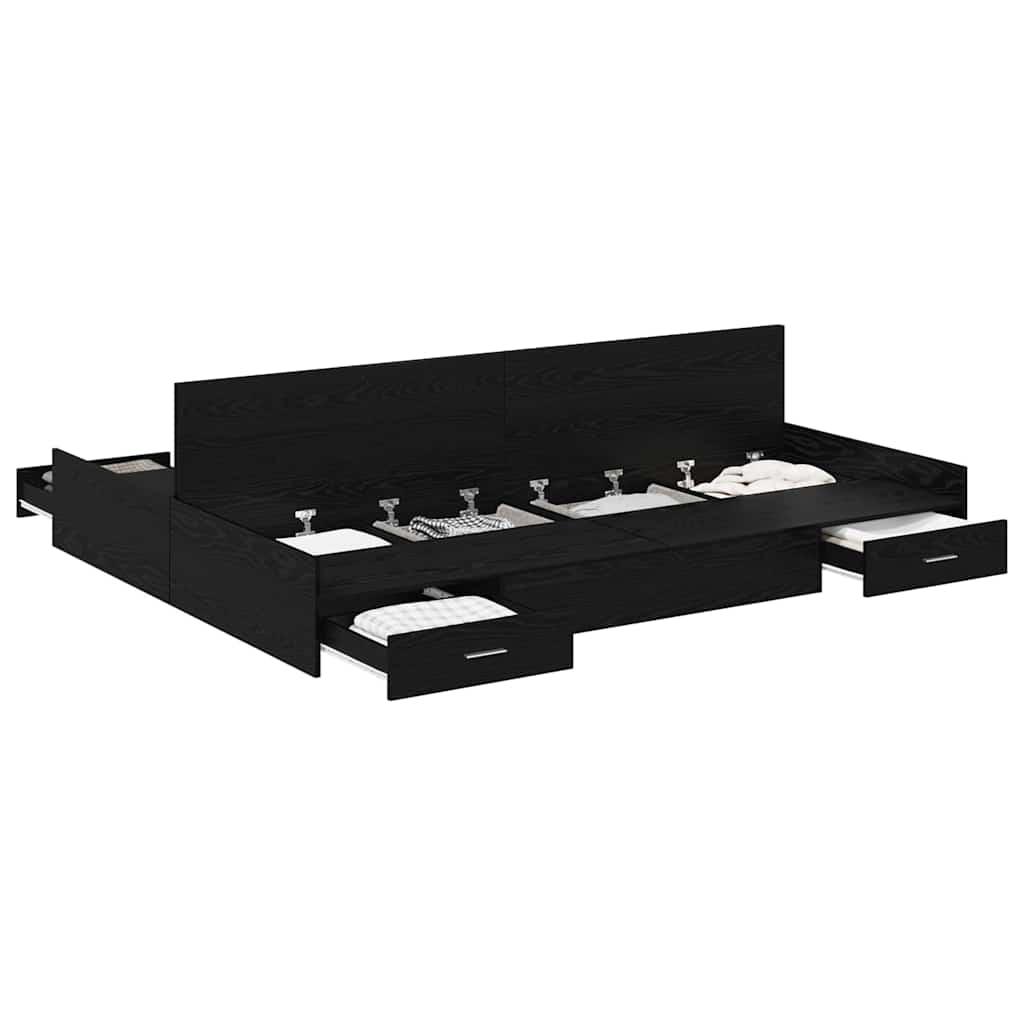 Storage Bed Frame Black Oak 150 x 200 cm Engineered Wood