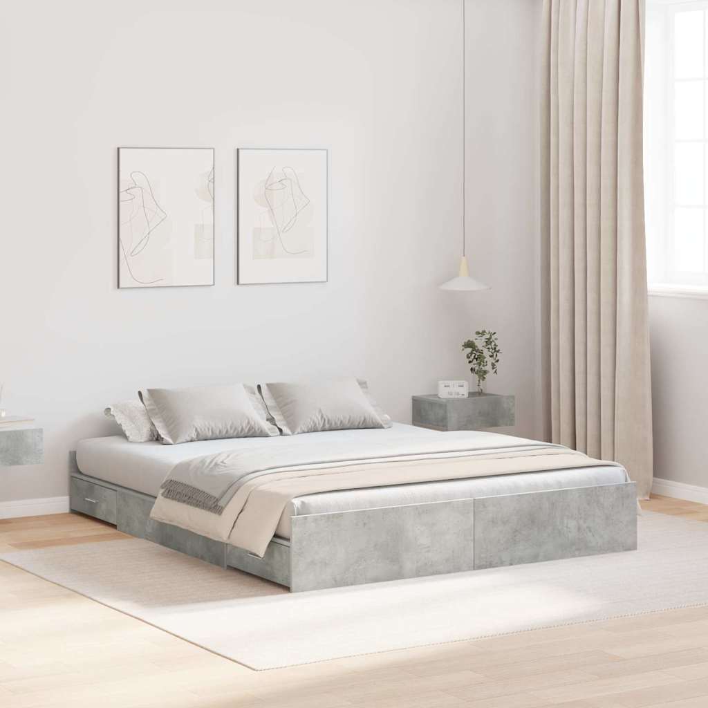 Storage Bed Frame Concrete Grey 150 x 200 cm Engineered Wood